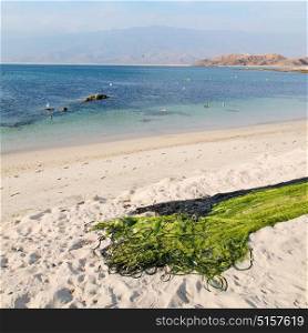 near sandy beach sky and mountain in oman arabic sea