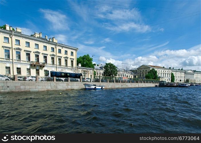 Near the Fontanka river .View of ancient buildings .Saint-Petersburg, Russia.June 4, 2015