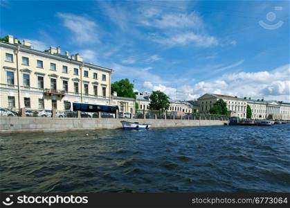 Near the Fontanka river .View of ancient buildings .Saint-Petersburg, Russia.June 4, 2015