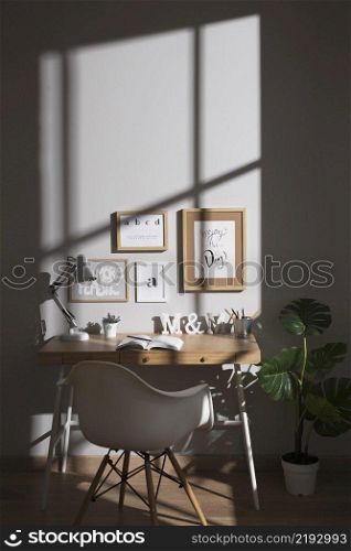 neat organised workspace with chair