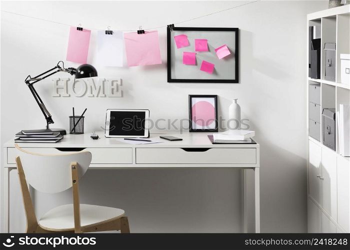 neat tidy workspace with laptop