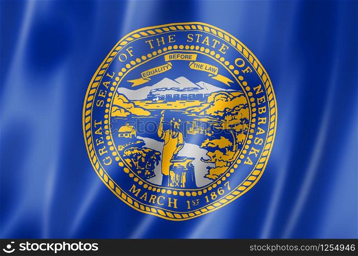Nebraska flag, united states waving banner collection. 3D illustration. Nebraska flag, USA