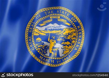 Nebraska flag, united states waving banner collection. 3D illustration. Nebraska flag, USA