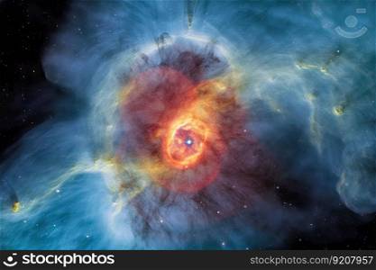 nebula, with star being born in the center, surrounded by swirling clouds of dust and gas, created with generative ai. nebula, with star being born in the center, surrounded by swirling clouds of dust and gas