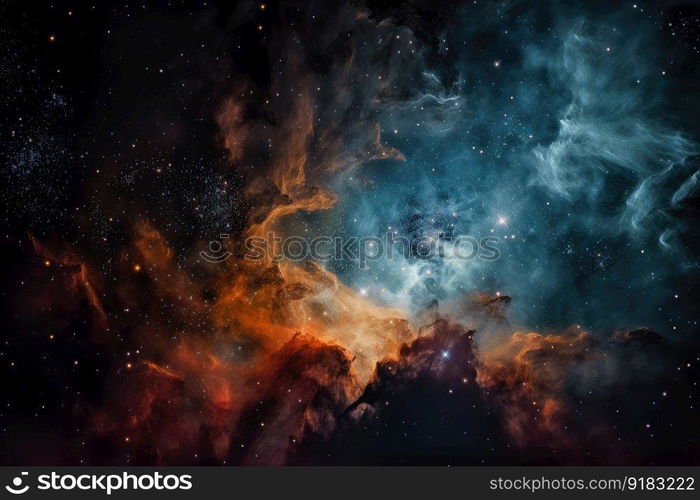 nebulae and star clusters against the backdrop of a black hole, created with generative ai. nebulae and star clusters against the backdrop of a black hole