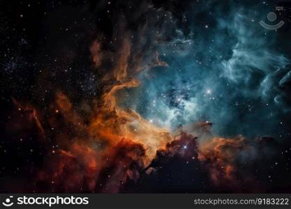 nebulae and star clusters against the backdrop of a black hole, created with generative ai. nebulae and star clusters against the backdrop of a black hole