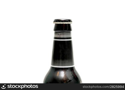 neck of beer bottle with cap on the white background