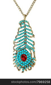 Necklace with blue stones and ruby??. Isolate on white.