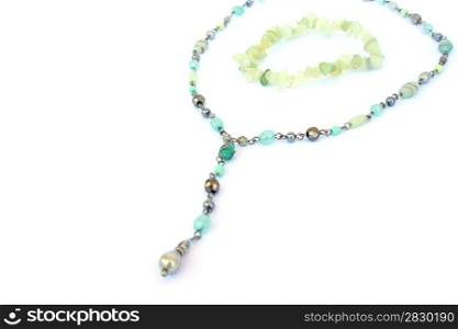Necklaces and bracelet isolated on white background.