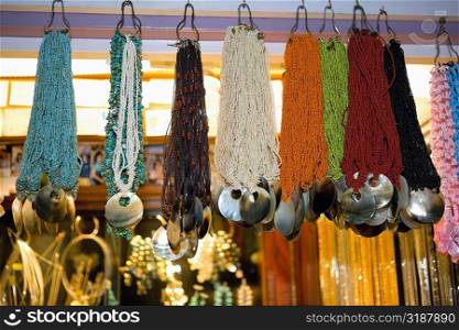 Necklaces displayed in a store