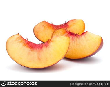 Nectarine fruit segments isolated on white background