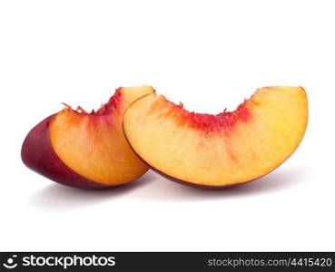 Nectarine fruit segments isolated on white background