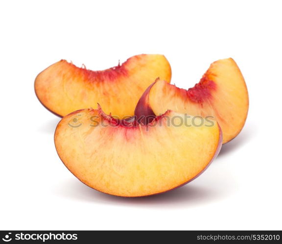 Nectarine fruit segments isolated on white background