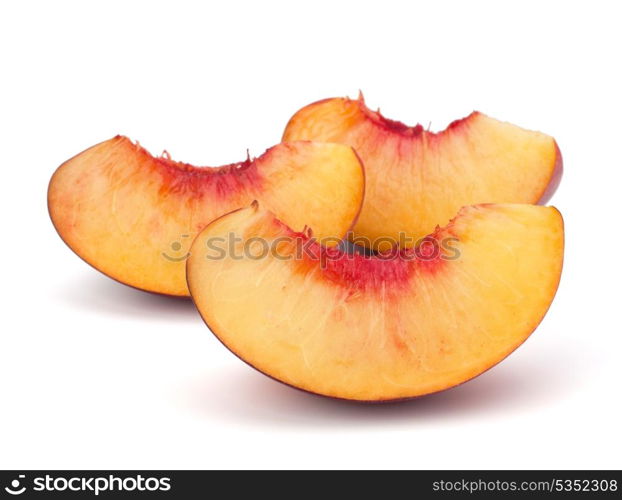 Nectarine fruit segments isolated on white background