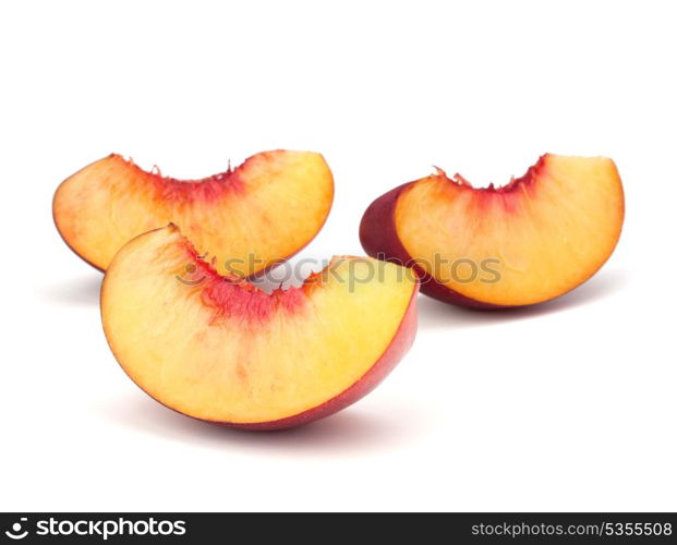 Nectarine fruit segments isolated on white background