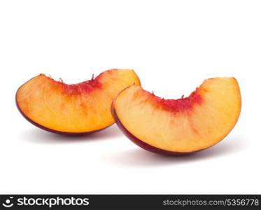 Nectarine fruit segments isolated on white background