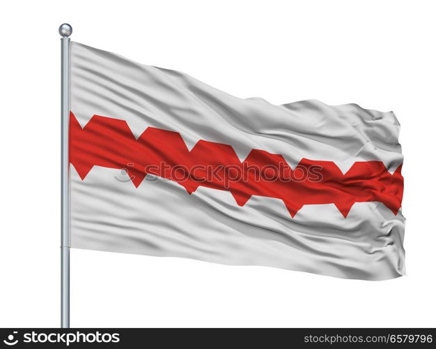 Neftekamsk City Flag On Flagpole, Country Russia, Isolated On White Background. Neftekamsk City Flag On Flagpole, Russia, Isolated On White Background