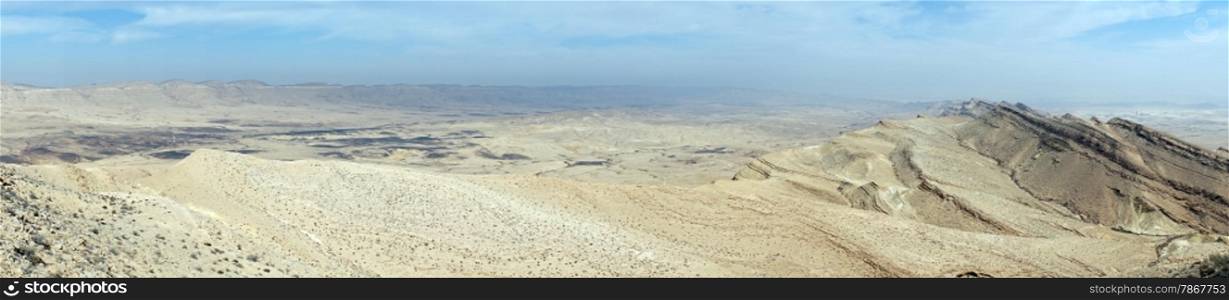 Negev desert and mount Karbolrt in Israel