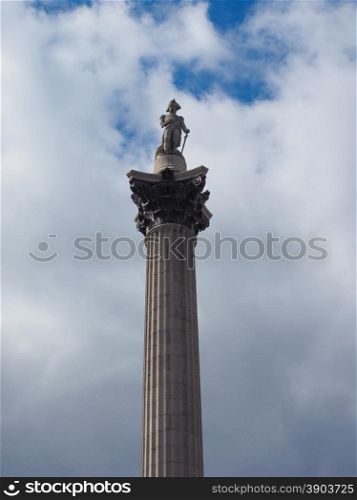 Nelson Column in London. Nelson Column monument in Trafalgar Square in London, UK