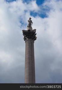 Nelson Column in London. Nelson Column monument in Trafalgar Square in London, UK