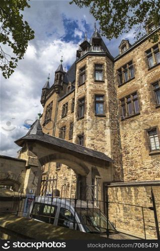 Neo-Gothic castle on the top of the mountain. Wernigerode. Germany