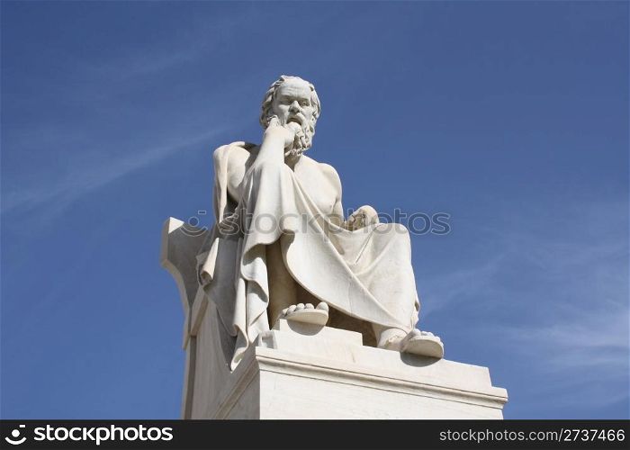 Neoclassical statue of ancient Greek philosopher, Socrates, outside Academy of Athens in Greece.