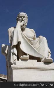 Neoclassical statue of ancient Greek philosopher Socrates outside Academy of Athens in Greece