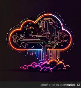 Neon Cloud computing technology concept. Illustration AI Generative 