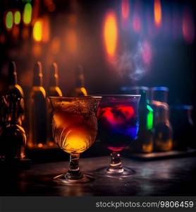 neon colorful alcoholic Cocktails. Illustration AI Generative 