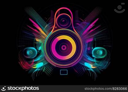 Neon loudspeaker music. Wave box woofer. Generate Ai. Neon loudspeaker music. Generate Ai