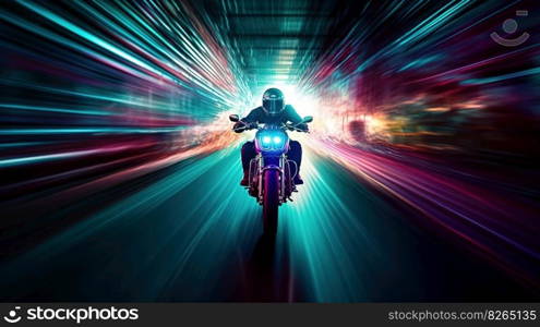 Neon Motorcycle Racing on the Track. Generative AI