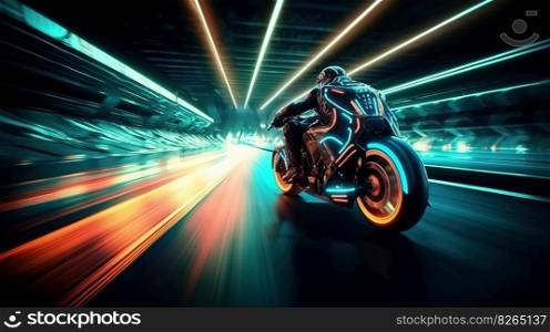 Neon Motorcycle Racing on the Track. Generative AI