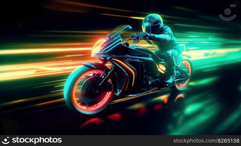 Neon Motorcycle Racing on the Track. Generative AI