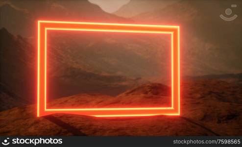 Neon Portal on Mars Planet Surface With Dust Blowing