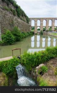 Nepi in Lazio, Italy. Medieval aqueduct and ancient walls
