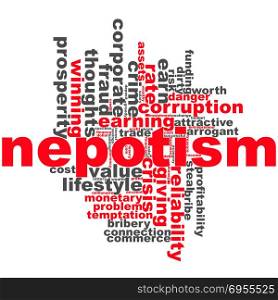 Nepotism word cloud concept on white background, 3d rendering.