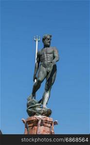 Neptune Bronze Statue with Trident Scepter and Blue Sky in background