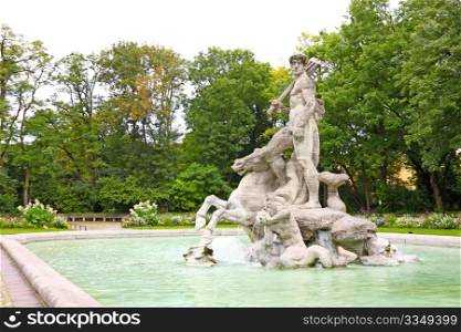 Neptune sculpture in the old Munich Botanical Garden near Karlplatz