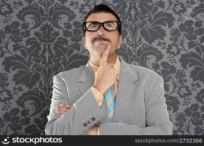 nerd businessman pensive gesture silly funny retro wallpapaer background