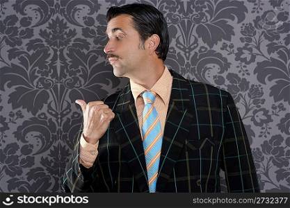 nerd businessman portrait pointing thumb finger wallpaper background