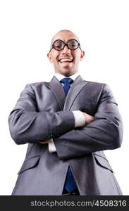 Nerd funny businessman on white