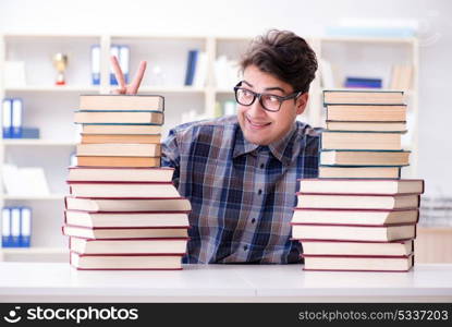 Nerd funny student preparing for university exams