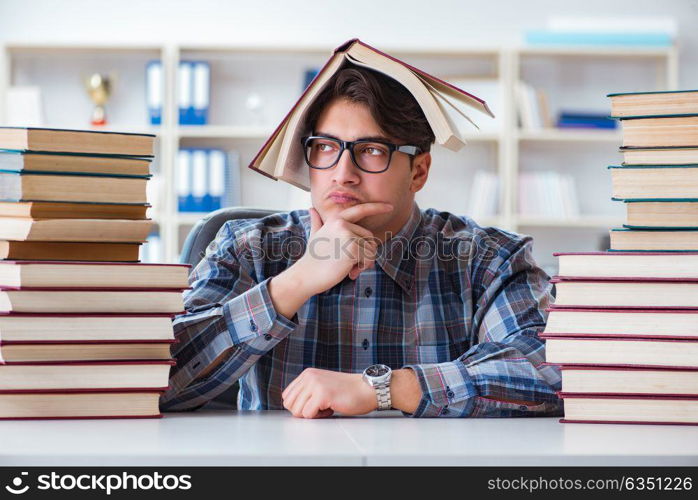 Nerd funny student preparing for university exams