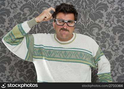 nerd pensive silly man retro wallpaper glasses tacky guy
