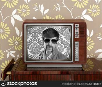 nerd retro 60s vintage tv presenter hero on wood television wallpaper