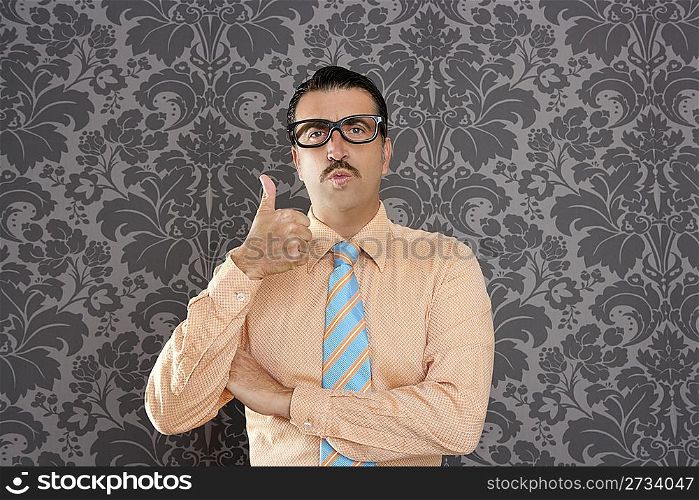 nerd retro man businessman ok positive hand gesture wallpaper background