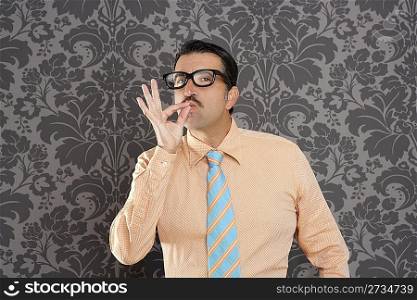 nerd retro man businessman ok positive hand gesture wallpaper background