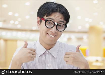 Nerdy Man Giving Thumbs Up