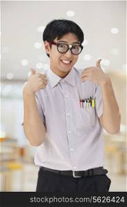 Nerdy Man Giving Thumbs Up