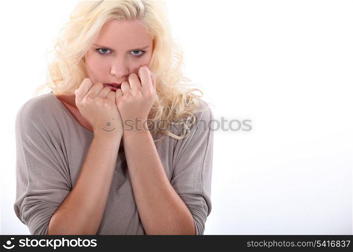 Nervous blond woman